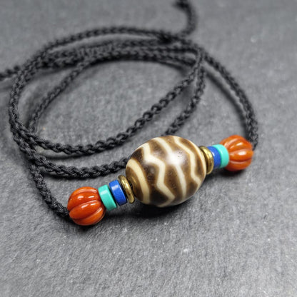 Dzi Bead Necklace - Wave Totem Dalo Dzi Clavicle Chain 20*18mm