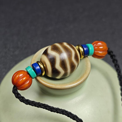 Dzi Bead Necklace - Wave Totem Dalo Dzi Clavicle Chain 20*18mm