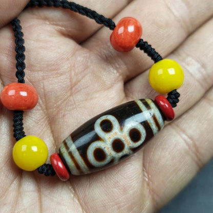 Fire Agate Thunder 5 Eyes Dzi Necklace 30*15mm