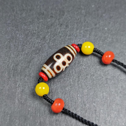 Fire Agate Thunder 5 Eyes Dzi Necklace 30*15mm