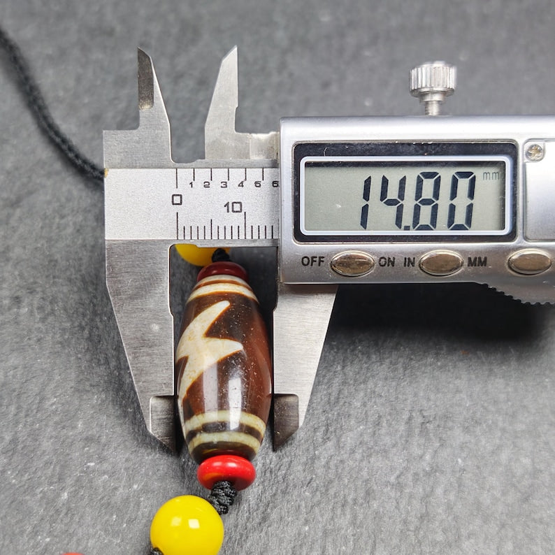 Fire Agate Thunder 5 Eyes Dzi Necklace 30*15mm