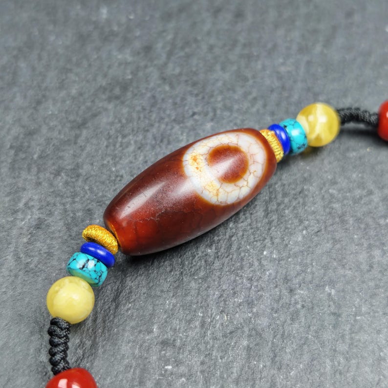 Vintage Fire Lotus Dzi Bead Necklace | 31*15mm