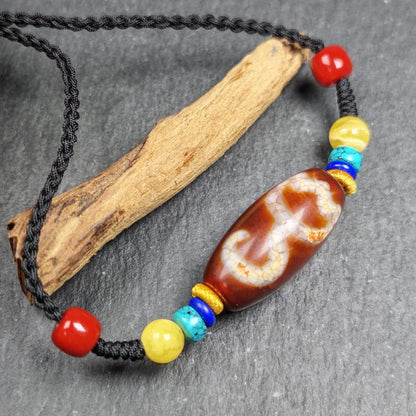 Vintage Fire Lotus Dzi Bead Necklace | 31*15mm