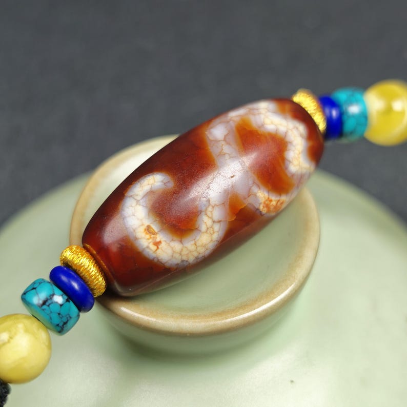 Vintage Fire Lotus Dzi Bead Necklace | 31*15mm