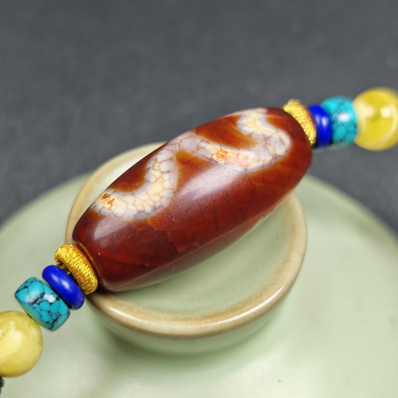 Vintage Fire Lotus Dzi Bead Necklace | 31*15mm