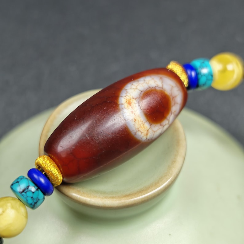 Vintage Fire Lotus Dzi Bead Necklace | 31*15mm