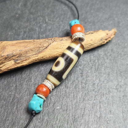 Antique 2 Eyes Dzi Bead Clavicle Necklace | 30*11mm