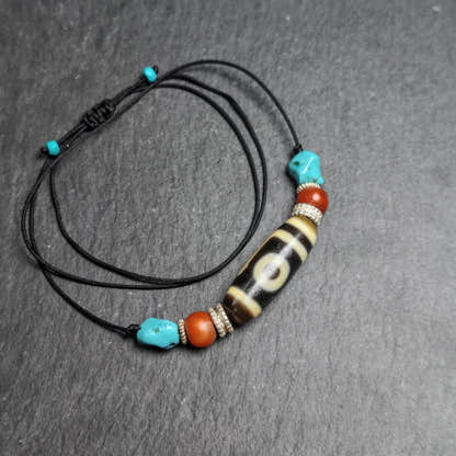 Antique 2 Eyes Dzi Bead Clavicle Necklace - Tibetan Buddhist bead necklace, view 5