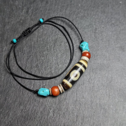 Antique 2 Eyes Dzi Bead Clavicle Necklace | 30*11mm