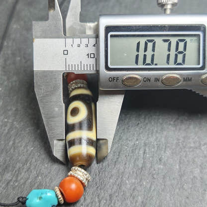 Antique 2 Eyes Dzi Bead Clavicle Necklace - Tibetan Buddhist bead necklace, view 13