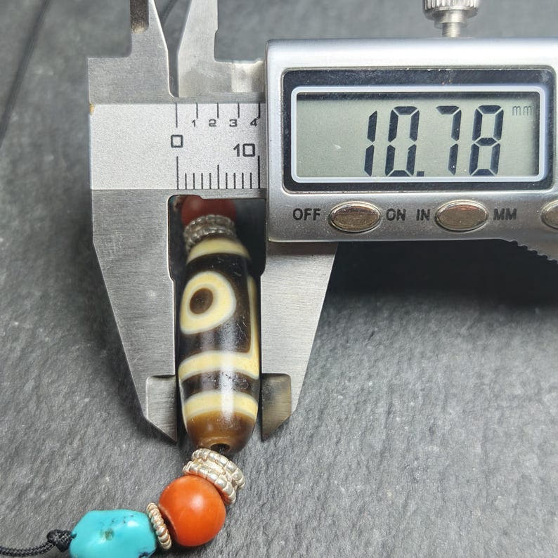 Antique 2 Eyes Dzi Bead Clavicle Necklace - Tibetan Buddhist bead necklace, view 13