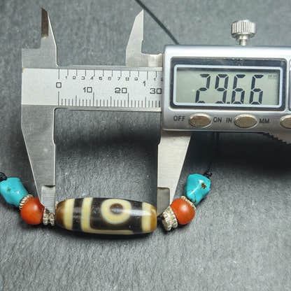 Antique 2 Eyes Dzi Bead Clavicle Necklace - Tibetan Buddhist bead necklace, view 12