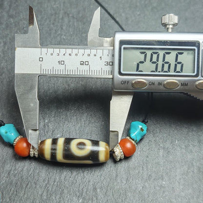 Antique 2 Eyes Dzi Bead Clavicle Necklace | 30*11mm