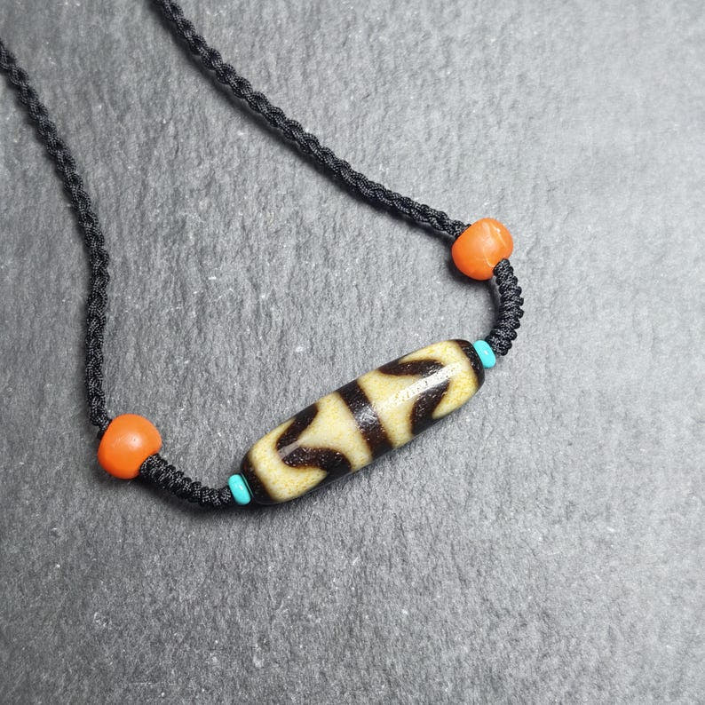 Authentic Tiger Tooth Dzi Bead Necklace 36*11mm - Tibetan Buddhist bead necklace, view 4