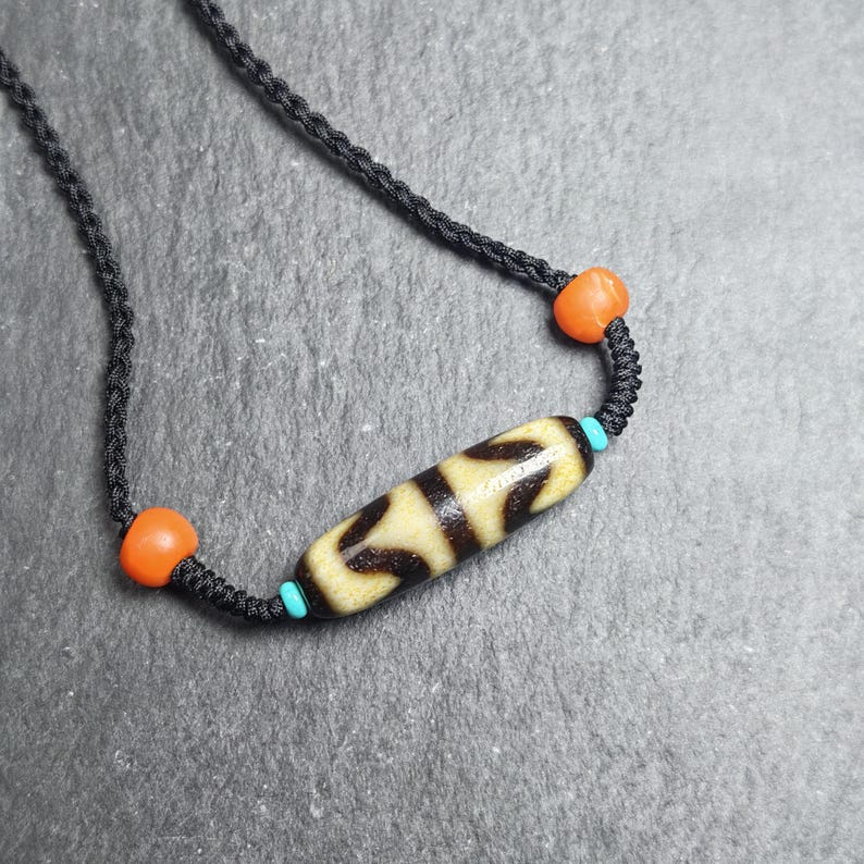 Authentic Tiger Tooth Dzi Bead Necklace 36*11mm - Tibetan Buddhist bead necklace, view 4