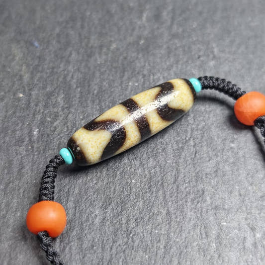 Authentic Tiger Tooth Dzi Bead Necklace 36*11mm - Tibetan Buddhist bead necklace, front view