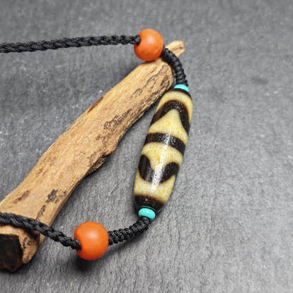 Authentic Tiger Tooth Dzi Bead Necklace 36*11mm - Tibetan Buddhist bead necklace, close-up detail