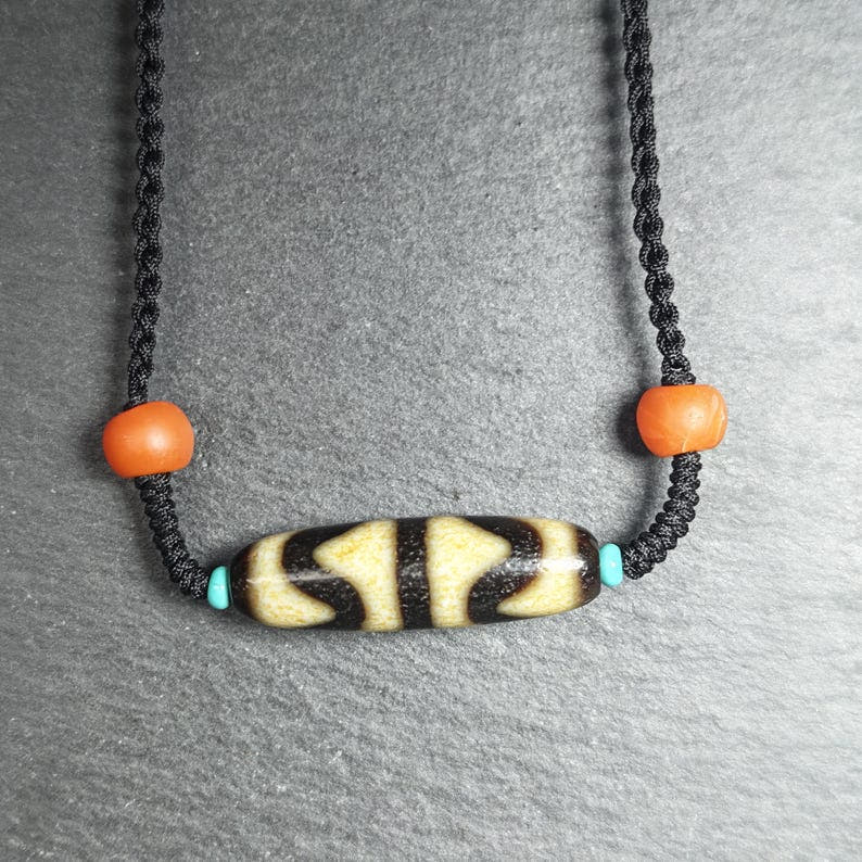 Authentic Tiger Tooth Dzi Bead Necklace 36*11mm - Tibetan Buddhist bead necklace, view 6