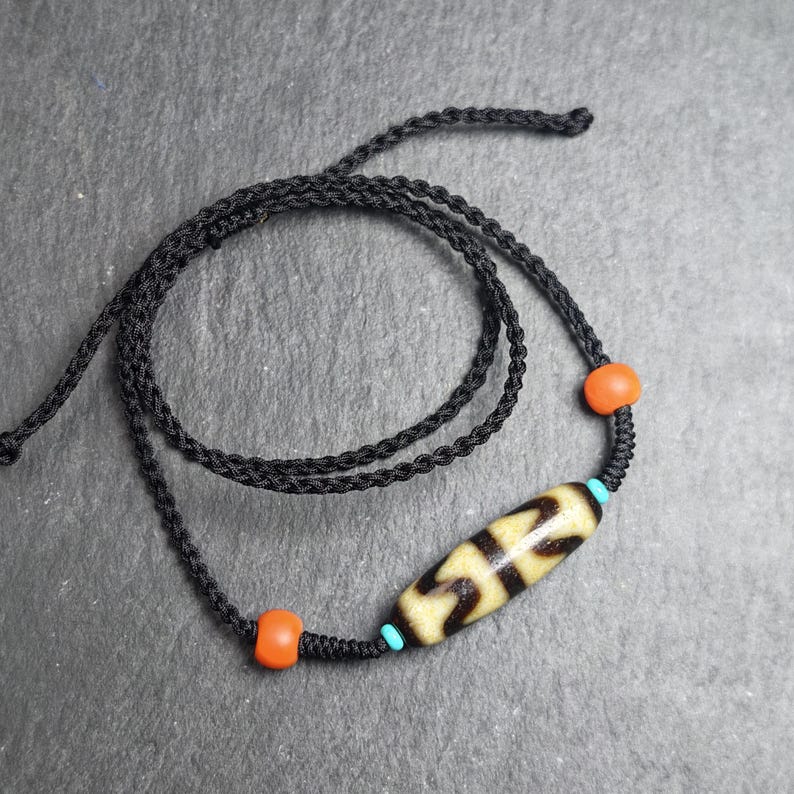 Authentic Tiger Tooth Dzi Bead Necklace 36*11mm