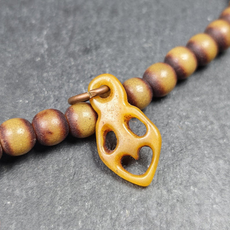 Ghost Skull Pendant - Yak Bone Carved Tibetan Amulet - 30 - Tibetan Buddhist amulet, close-up detail
