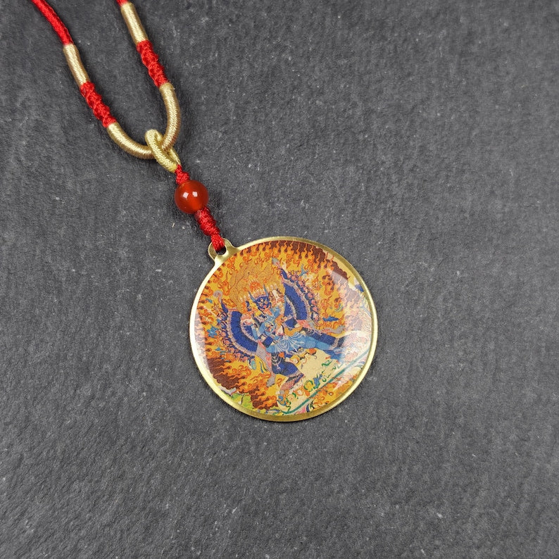 Yamantaka Amulet Vintage Tibetan Amulet 34mm - Tibetan Buddhist amulet, front view