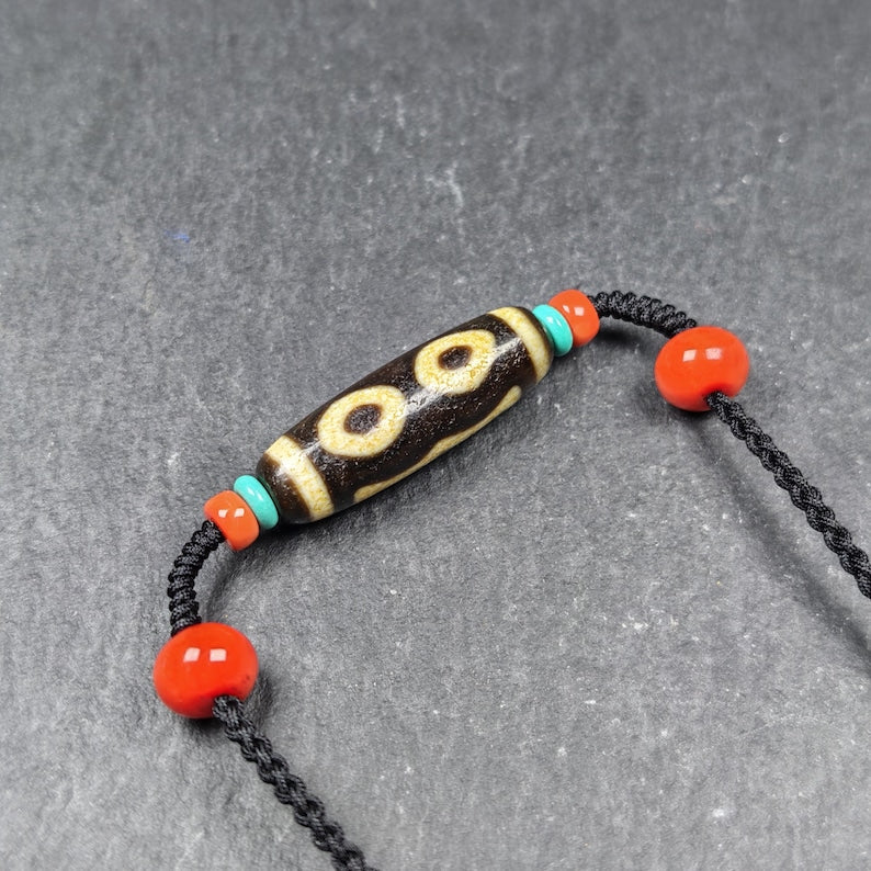 Vintage 3 Eyes Dzi Bead Necklace | Tibetan Dzi Amulet 36*11mm Gandhanra-ART