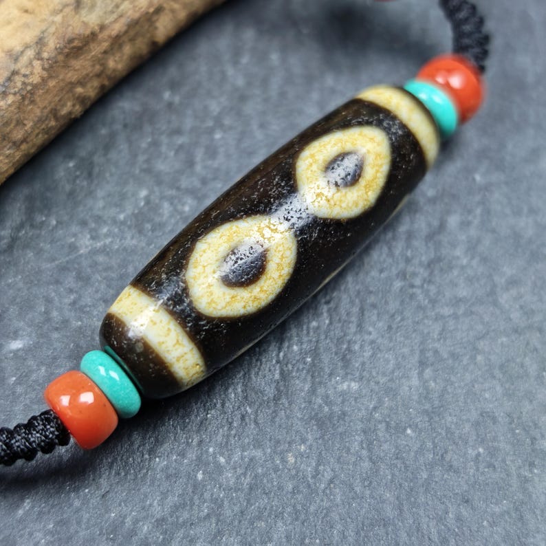 Vintage 3 Eyes Dzi Bead Necklace | Tibetan Dzi Amulet 36*11mm Gandhanra-ART