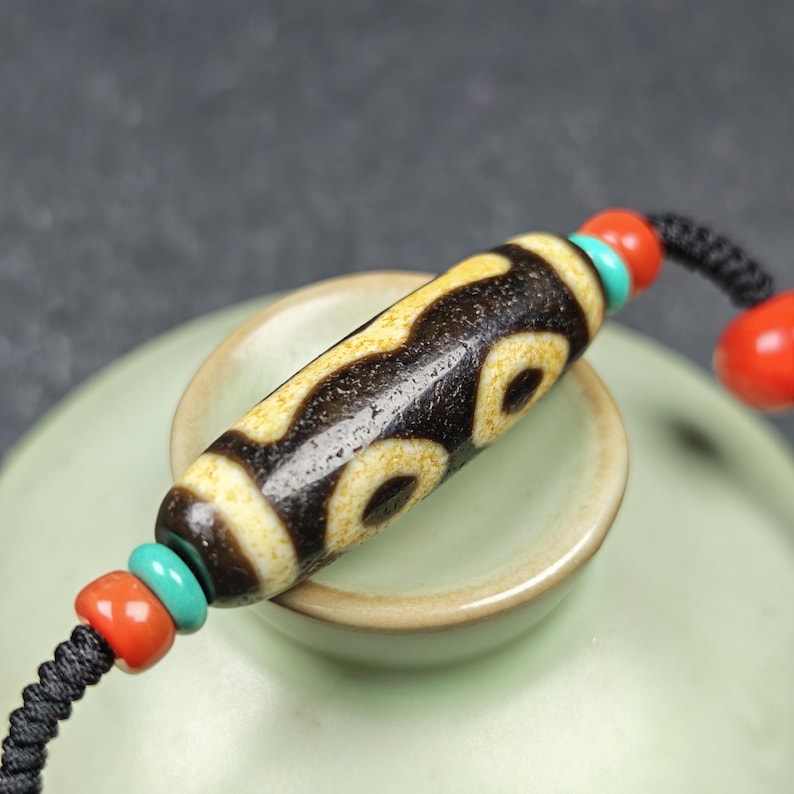 Vintage 3 Eyes Dzi Bead Necklace | Tibetan Dzi Amulet 36*11mm Gandhanra-ART