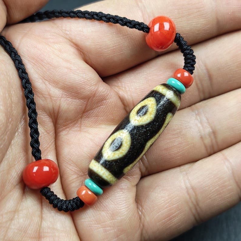 Vintage 3 Eyes Dzi Bead Necklace | Tibetan Dzi Amulet 36*11mm Gandhanra-ART