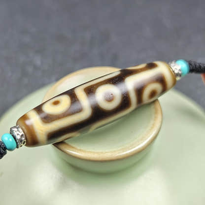 Vintage 9 Eyes Dzi Bead Necklace - Tibetan Buddhist bead necklace, view 6