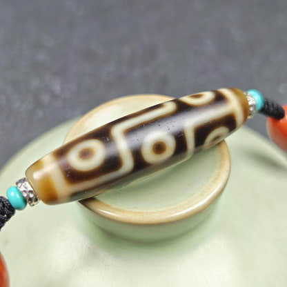 Vintage 9 Eyes Dzi Bead Necklace - Tibetan Buddhist bead necklace, view 7