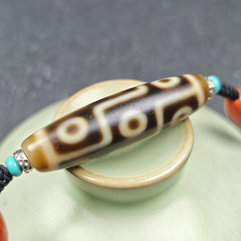 Vintage 9 Eyes Dzi Bead Necklace - Tibetan Buddhist bead necklace, view 7