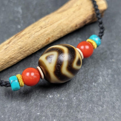 Wave Darlo Dzi Bead Necklace | Tibetan Dzi Amulet 20*18mm Gandhanra-ART