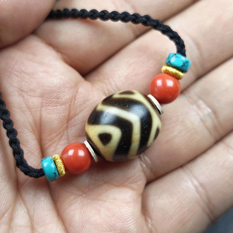 Wave Darlo Dzi Bead Necklace | Tibetan Dzi Amulet 20*18mm Gandhanra-ART