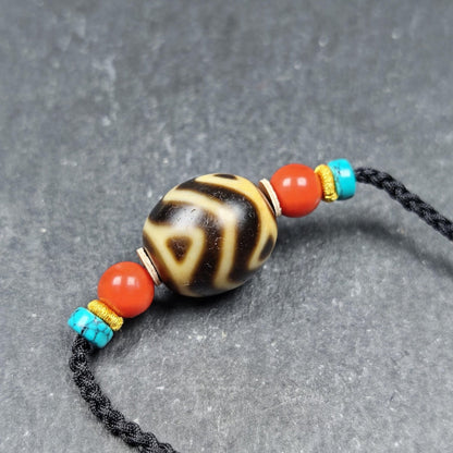 Wave Darlo Dzi Bead Necklace | Tibetan Dzi Amulet 20*18mm Gandhanra-ART