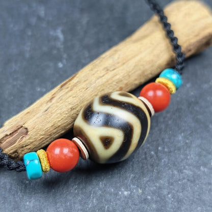 Wave Darlo Dzi Bead Necklace | Tibetan Dzi Amulet 20*18mm Gandhanra-ART