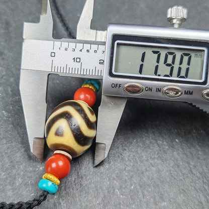 Wave Darlo Dzi Bead Necklace | Tibetan Dzi Amulet 20*18mm Gandhanra-ART