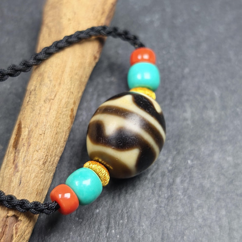 Tiger Tooth Dzi Bead Necklace | Tibetan Dzi Amulet | Protection Charm | 20*18mm Gandhanra-ART