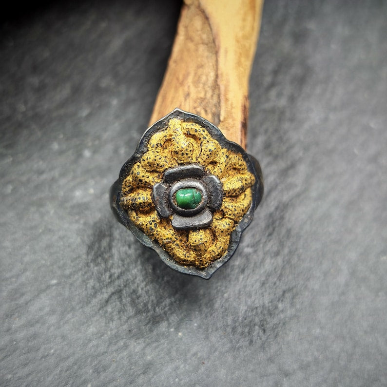 Tibetan Cross Vajra Ring Gold & Silver Gilding Adjustable Ring