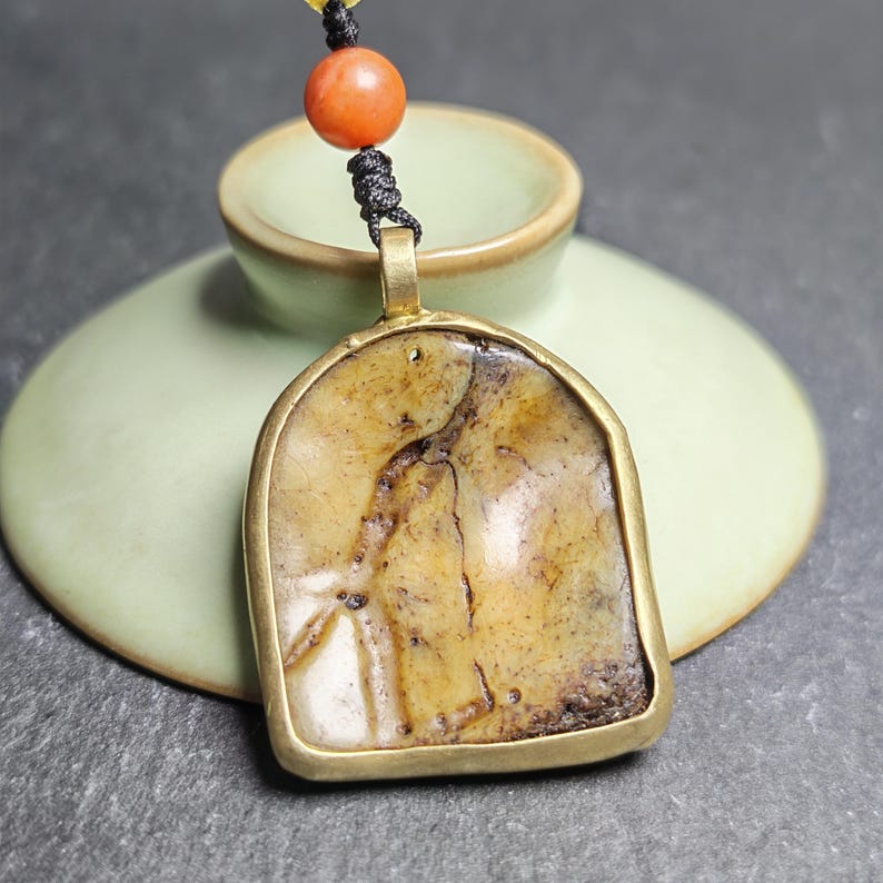 Antique Shield-shaped Kapala Amulet 36mm - Tibetan Buddhist amulet, view 8