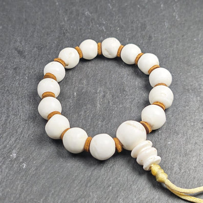 Tibetan Conch Shell Wrist Mala | 15mm Prayer Bead Bracelet Gandhanra-ART