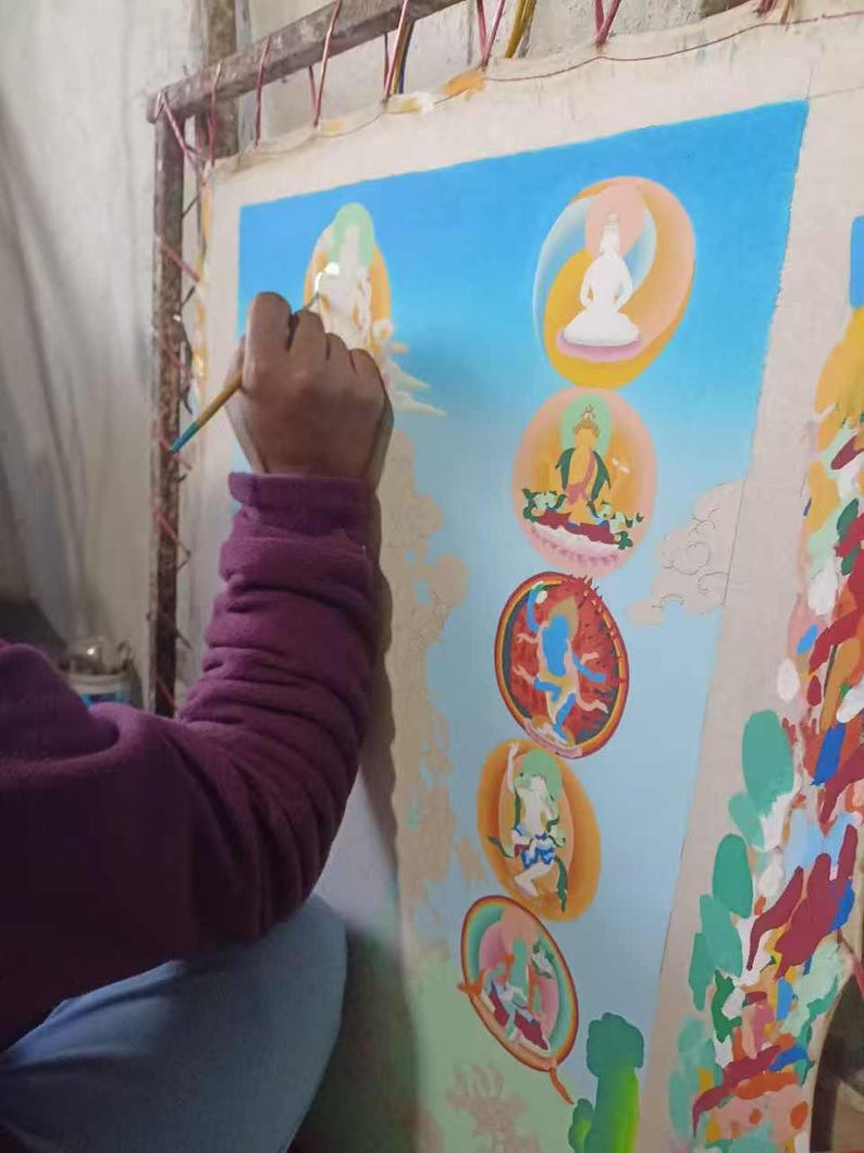 Hand Painted Yeshe Tsogyal Thanka - 130cm Height - Tibetan thangka painting, view 13