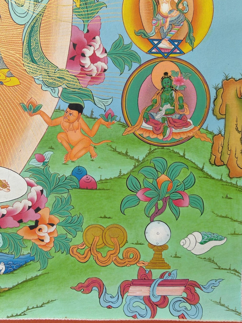 Hand Painted Yeshe Tsogyal Thanka - 130cm Height - Tibetan thangka painting, view 8