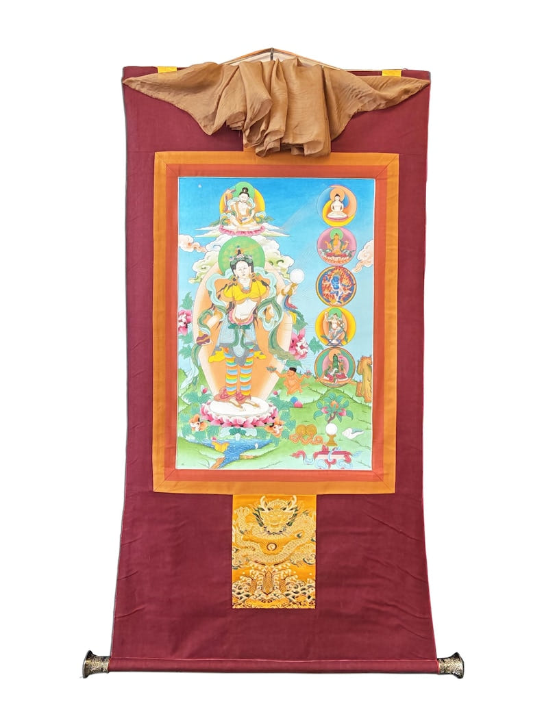 Hand Painted Yeshe Tsogyal Thanka - 130cm Height - Tibetan thangka painting, size reference