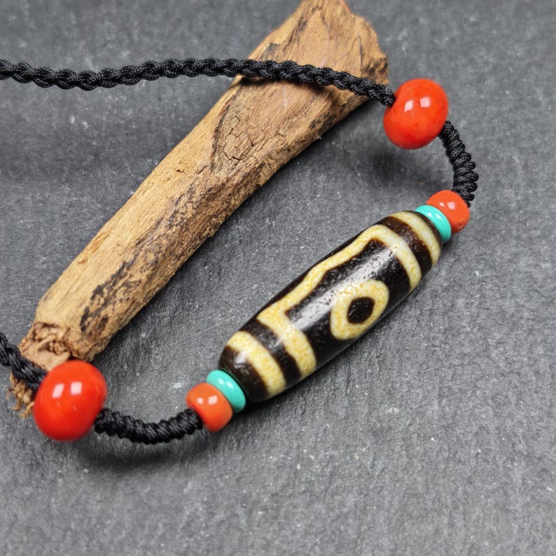 Vintage 3 Eyes Dzi Bead Necklace | Tibetan Dzi Amulet 36*11mm Gandhanra-ART