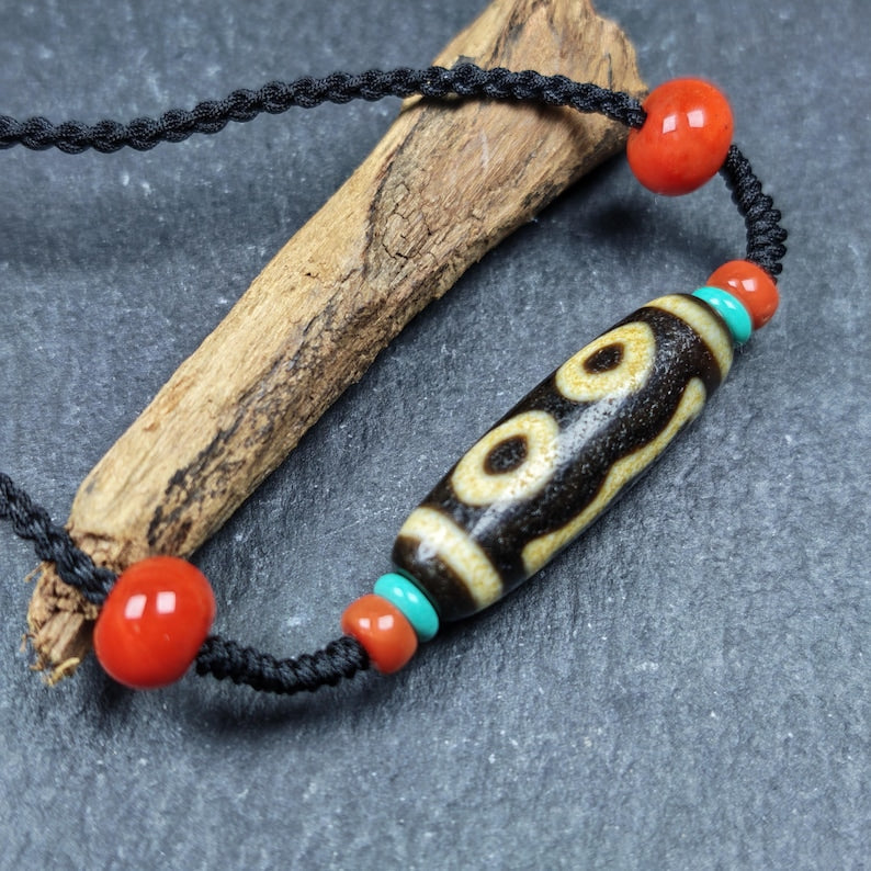 Vintage 3 Eyes Dzi Bead Necklace | Tibetan Dzi Amulet 36*11mm Gandhanra-ART