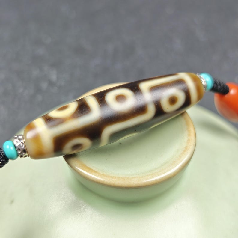 Vintage 9 Eyes Dzi Bead Necklace - Tibetan Buddhist bead necklace, view 8