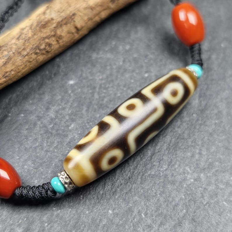 Vintage 9 Eyes Dzi Bead Necklace - Tibetan Buddhist bead necklace, view 4