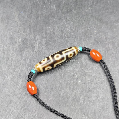 Vintage 9 Eyes Dzi Bead Necklace - Tibetan Buddhist bead necklace, close-up detail