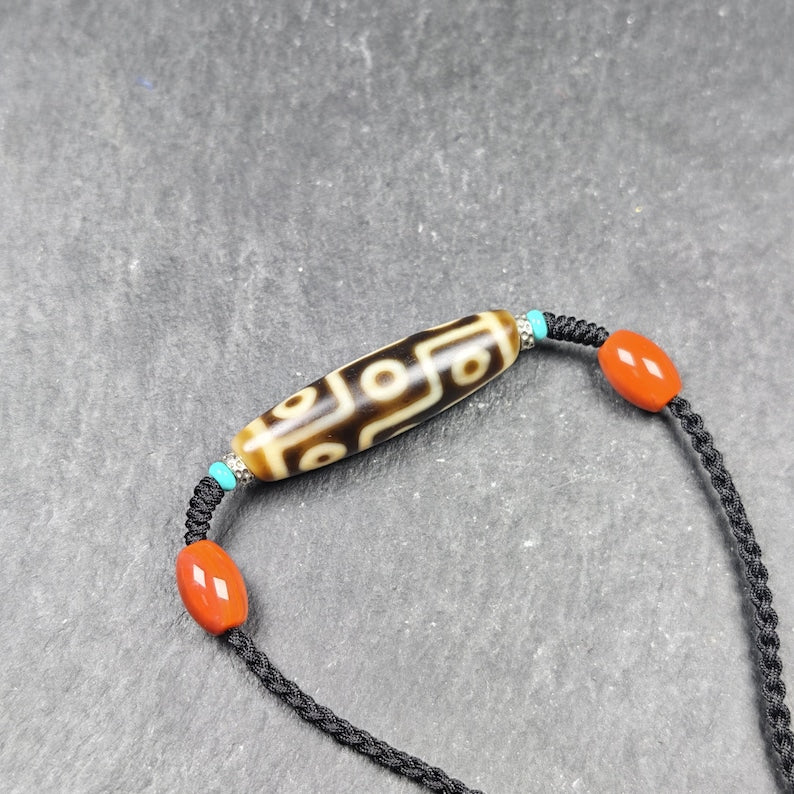 Vintage 9 Eyes Dzi Bead Necklace | Tibetan Dzi Amulet | Protection Charm | 42*11mm Gandhanra-ART